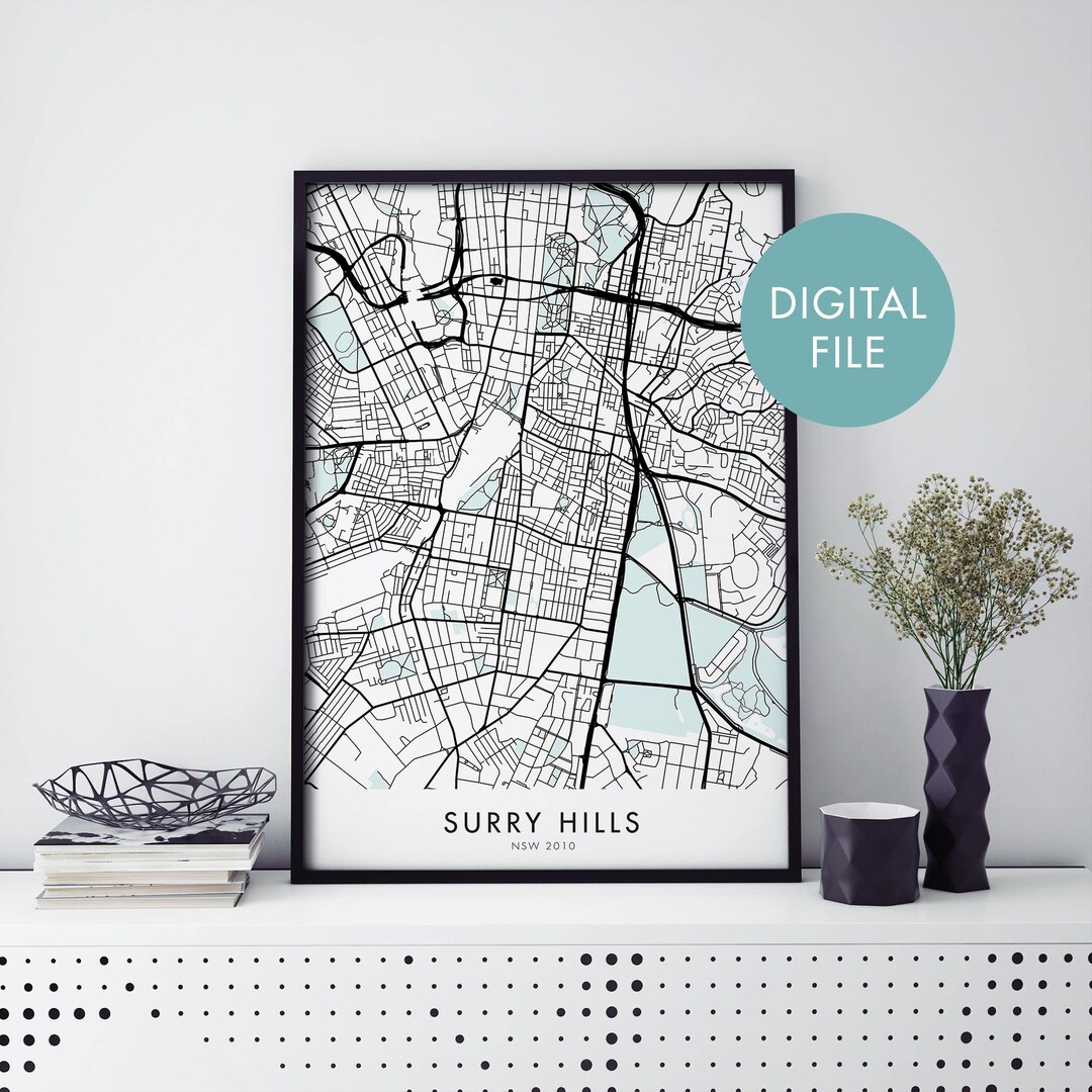 Surry Hills, Sydney, Australia City Map Print Wall Art Print at Home Digital Download File Etsy