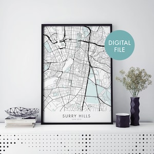 Surry Hills, Sydney, Australië stadskaart print muurkunst | Thuis afdrukken | Digitaal downloadbestand