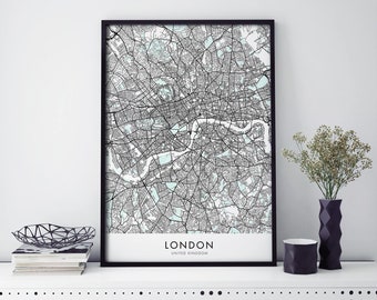 London, England UK Art, City Map Print Wall Art | A4 A3 A2 A1