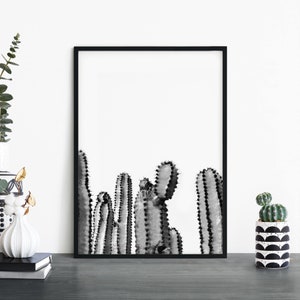 Kaktus Pflanze Schwarz Weiß Druck Wandbild | A4 A3 A2 A1