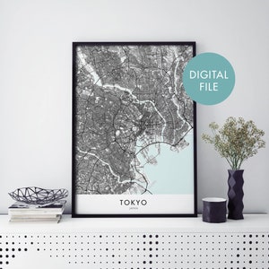 東京、日本市街地図プリント ウォールアート | 自宅でプリント | デジタルダウンロードファイル