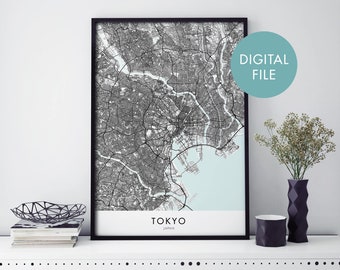 Tokyo, Japan City Map Print Wall Art | Print At Home | Digital Download File