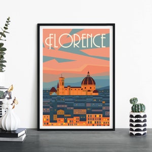 Florencia, Italia, Arte de pared ilustrativo de lámina de viaje, 4 x 6 5 x 7 A4 A3 A2 A1