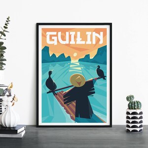 Guilin, China / Arte ilustrativo de la pared de la impresión de viajes / 4x6 5x7 A4 A3 A2 A1