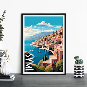 Symi, Grecia / Arte ilustrativo de la pared de la impresión de viajes / 4x6 5x7 A4 A3 A2 A1