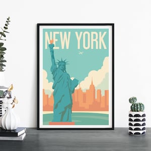 Estatua de la libertad, Nueva York, Arte de pared ilustrativo de viaje, 4 x 6 5 x 7 A4 A3 A2 A1