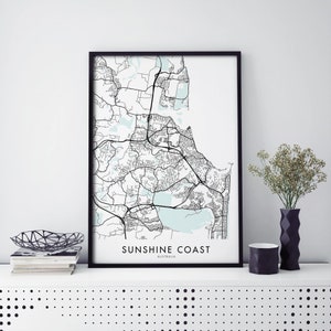 Sunshine Coast, Queensland, Australia Art, City Map Print Wall Art | A4 A3 A2 A1