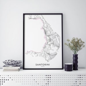 Santorini, Griechenland Kunst, Stadtplan Druck Wandkunst | A4 A3 A2 A1