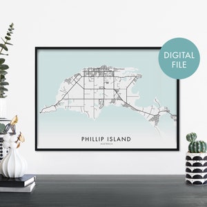 Phillip Island, Victoria, Australia Mapa de la ciudad Print Wall Art / Print At Home / Digital Download File