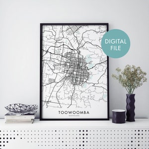 Toowoomba, Queensland, Australia Mapa de la ciudad Print Wall Art / Print At Home / Digital Download File