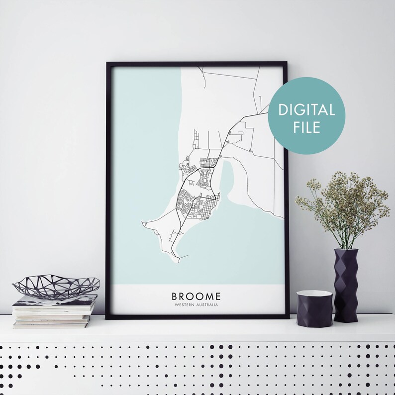 Print At Home Digital Download File Western Australia City Map Print Wall Art Broome