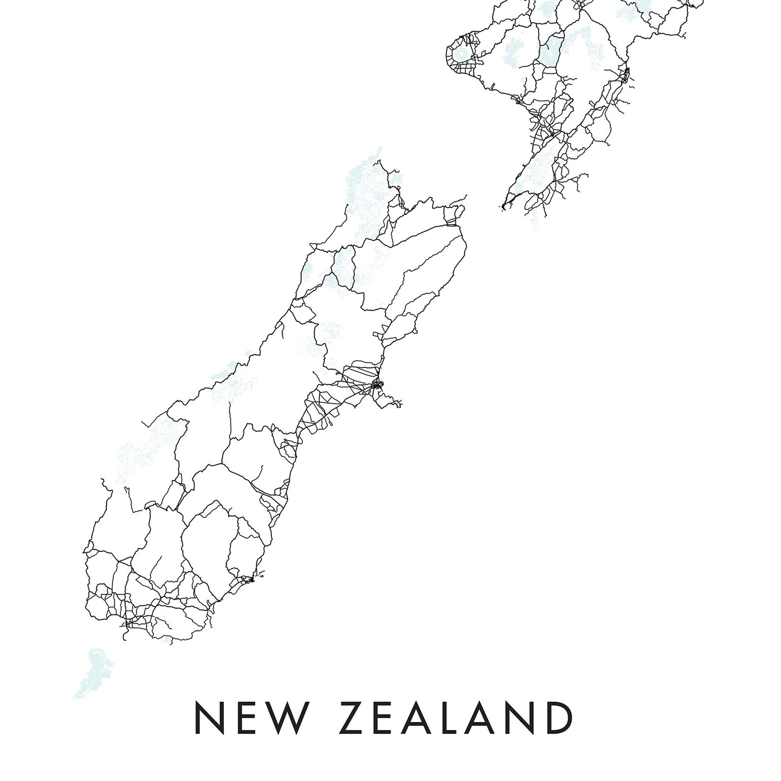 New Zealand Road Map Print Wall Art Print at Home Digital - Etsy