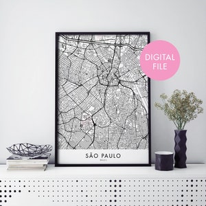 São Paulo, Brasilien Stadtplan Druck Wandkunst | Druck zu Hause | Digital Download Datei
