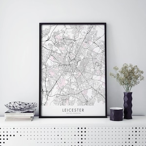 Leicester, England UK Kunst, Stadtplan Druck Wandkunst | A4 A3 A2 A1