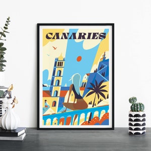 Canarias, Islas Canarias, Lámina de viaje ilustrativa para pared, 4 x 6 5 x 7 A4 A3 A2 A1