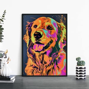 Golden Retriever / Perro colorido Impresión ilustrativa Arte de pared / A4 A3 A2 A1