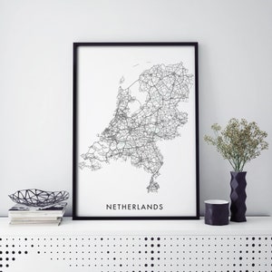 Pays-Bas Art, Country Road Map Print Wall Art | A4 A3 A2 A1