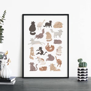 Arte de pared de impresión ilustrativa de gato / 4x6 5x7 A4 A3 A2 A1