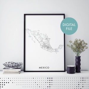 Mexiko Straßenkarte Wandbild | Druck zu Hause | Digital Download Datei