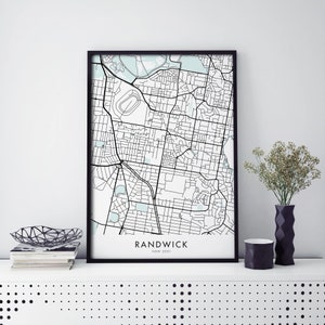 Randwick, Sídney, Australia Arte, Mapa de la ciudad Imprimir Arte de pared / A4 A3 A2