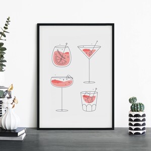 Impresión ilustrativa de cócteles para pared / 4x6 5x7 A4 A3 A2 A1