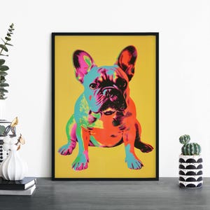 Bulldog Francés / Perro colorido Impresión ilustrativa Arte de pared / A4 A3 A2 A1