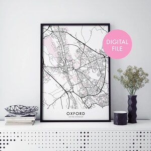 オックスフォード、オックスフォードシャー、イギリス 都市地図プリント ウォールアート | 自宅でプリント | デジタルダウンロードファイル