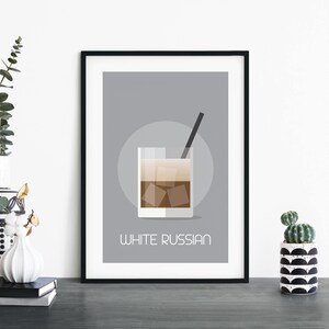 Arte de pared de impresión ilustrativa de cóctel ruso blanco / 4x6 5x7 A4 A3 A2 A1