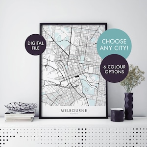 DIGITAL DOWNLOAD Custom City Map Print Wall Art - Choose Any City - Downloadable JPEG File