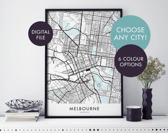 DIGITAL DOWNLOAD Custom City Map Print Wall Art - Choose Any City - Downloadable JPEG File