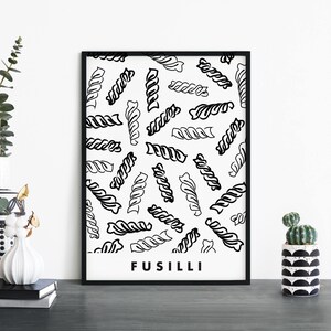 Impresión ilustrativa de fusilli / pasta para pared / 4x6 5x7 A4 A3 A2 A1