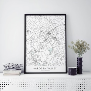 Barossa Valley, Adelaide, Zuid-Australië Kunst, Stadskaart Print Wall Art | A4 A3 A2 A1