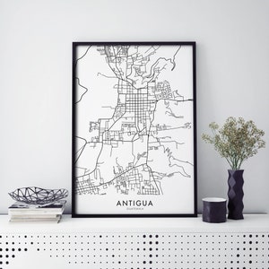 Antigua, Guatemala Mapa de la Ciudad de Guatemala Imprimir Póster de Arte mural / A4 A3 A2 A1