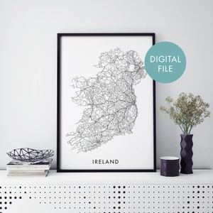 Irland Straßenkarte Wandbild | Druck zu Hause | Digital Download Datei
