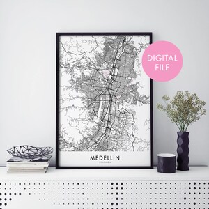 Medellín, Colombie Carte de la ville Imprimer Art mural | Imprimer à la maison | Fichier de téléchargement numérique