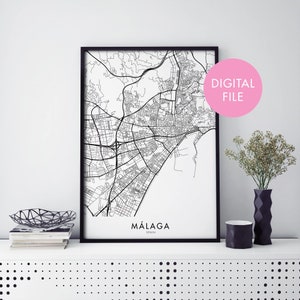 Málaga, Spain City Map Print Wall Art | Print At Home | Digital Download File
