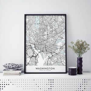 Washington DC City Art, Kaart Print Wall Art | A4 A3 A2 A1