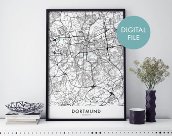 Dortmund, Germany City Map Print Wall Art | Print At Home | Digital Download File