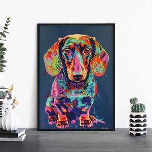 Dachshund / Perro colorido Impresión ilustrativa Arte de pared / A4 A3 A2 A1