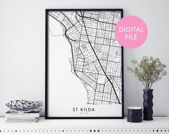 St Kilda, Melbourne City Map Print Wall Art | Print At Home | Digital Download File