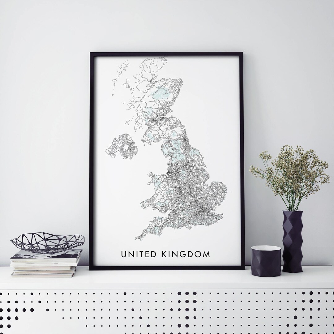 United Kingdom UK Art Country Road Map Print Wall Art A4 A3 Etsy