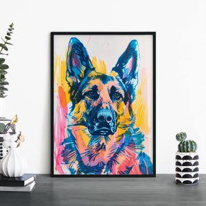 Pastor Alemán / Perro colorido Impresión ilustrativa Arte de pared / A4 A3 A2 A1