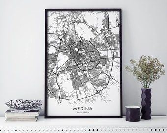 Medina, Saudi Arabia City Art, Map Print Wall Art | A4 A3 A2 A1