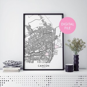 カンクン、メキシコ、都市地図プリント ウォールアート | 自宅で印刷 | デジタルダウンロードファイル