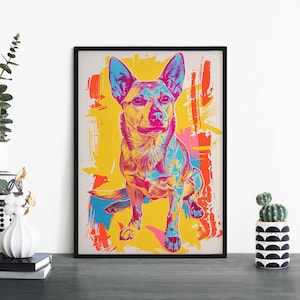 Kelpie / Perro colorido Impresión ilustrativa Arte de pared / A4 A3 A2 A1