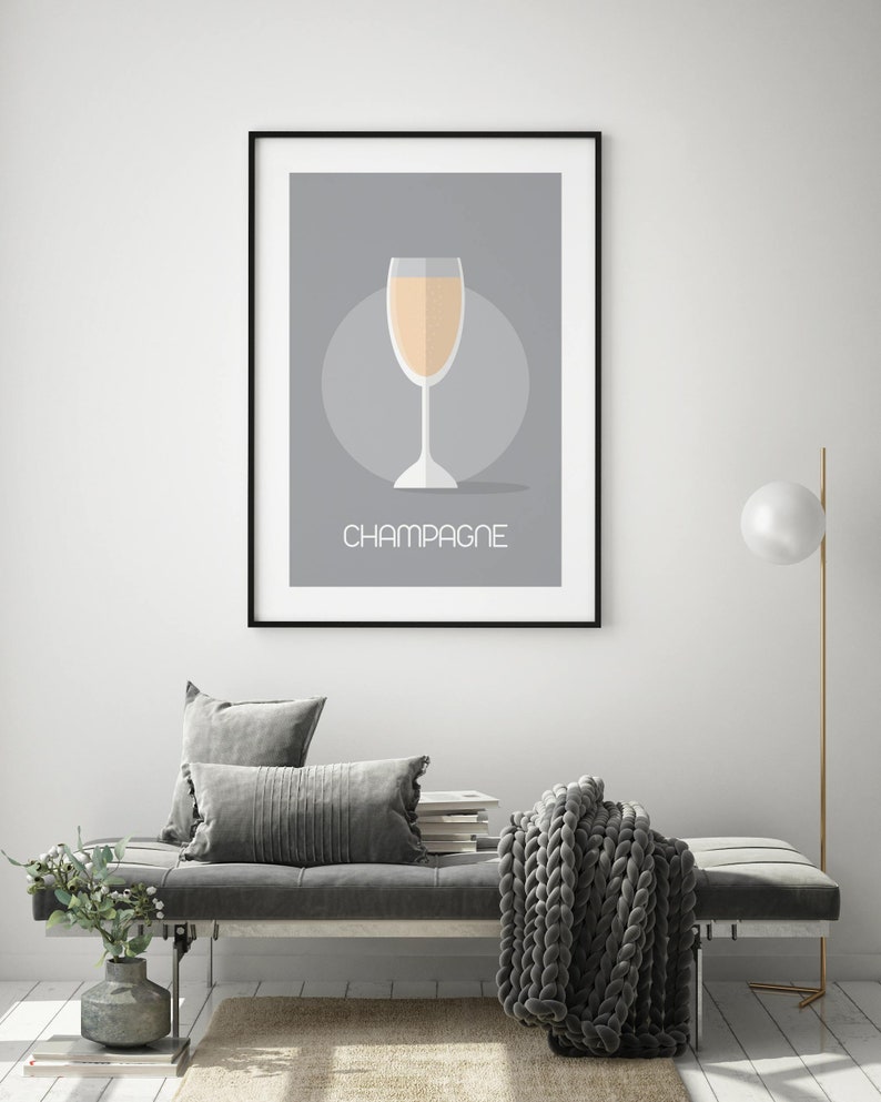 4x6 5x7 A4 A3 A2 A1 Champagne Illustrative Print Wall Art