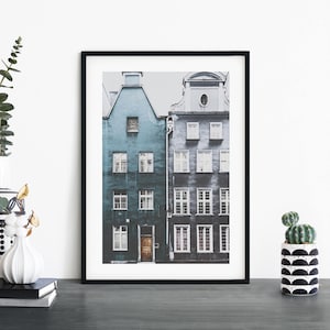 Blue Houses Print Wall Art | A4 A3 A2 A1