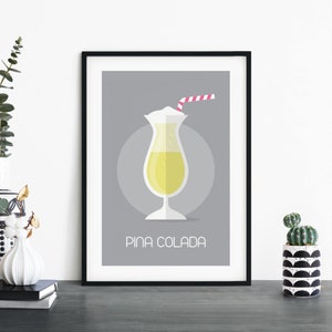 Cóctel de piña colada ilustrativa impresión pared arte / 4x6 5x7 A4 A3 A2 A1