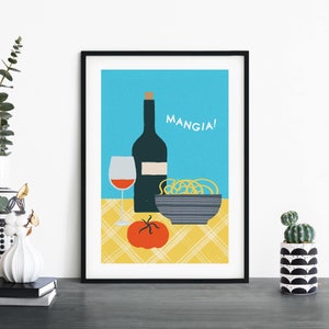Mangia / Comida italiana Retro Impresión ilustrativa Arte de pared / 4x6 5x7 A4 A3 A2 A1