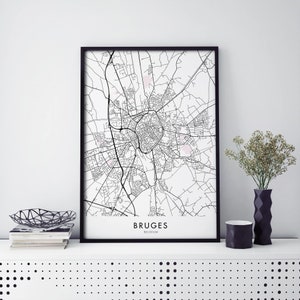Bruges, Belgium Art, City Map Print Wall Art | A4 A3 A2 A1
